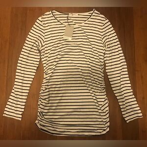 Smallshow NWT Black & White Stripe VNeck T-Shirt Maternity Top Side Ruched Women